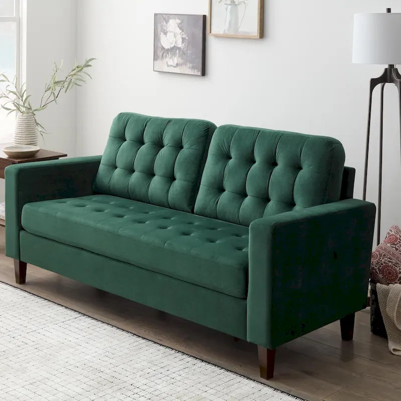 76-in. Square-arm Faux Leather/Velvet/Fabric Sofa