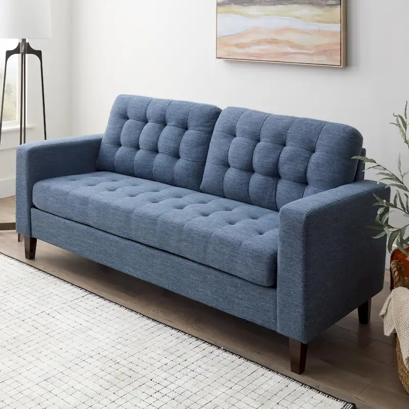 76-in. Square-arm Faux Leather/Velvet/Fabric Sofa