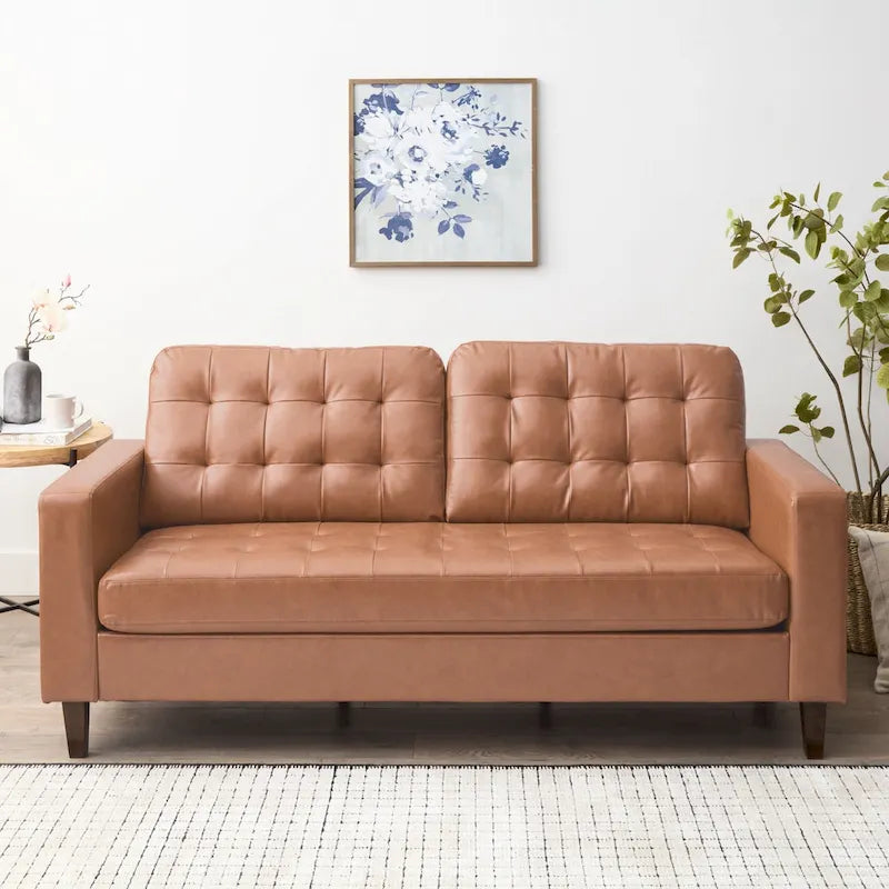 76-in. Square-arm Faux Leather/Velvet/Fabric Sofa