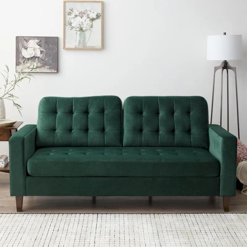 76-in. Square-arm Faux Leather/Velvet/Fabric Sofa