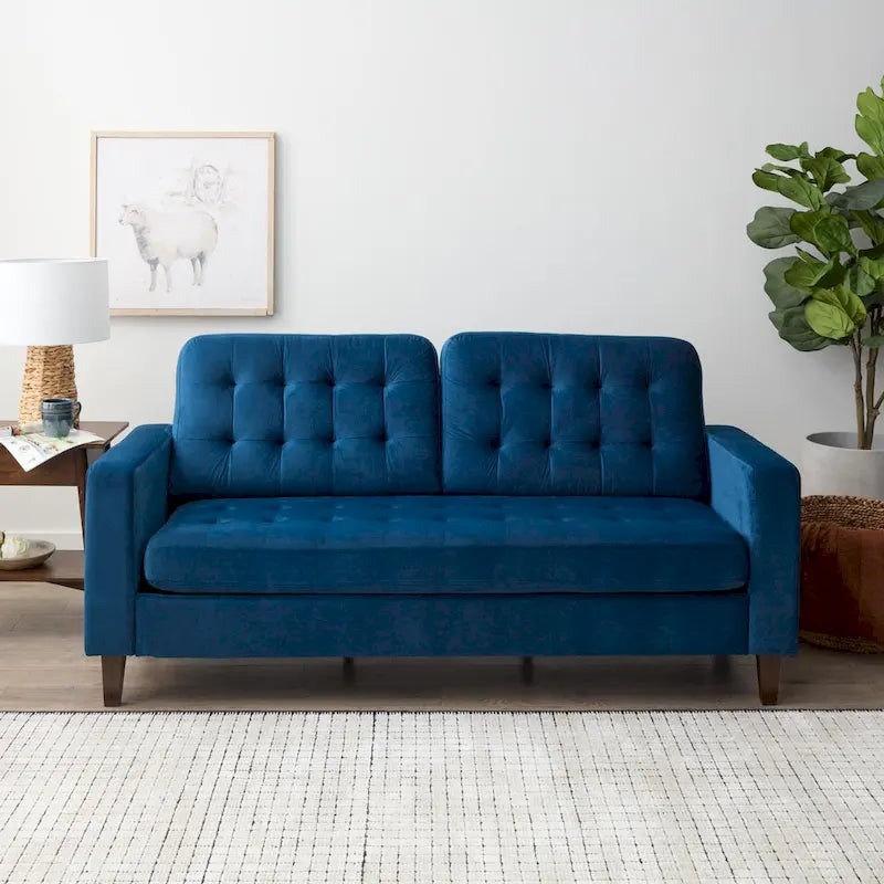76-in. Square-arm Faux Leather/Velvet/Fabric Sofa