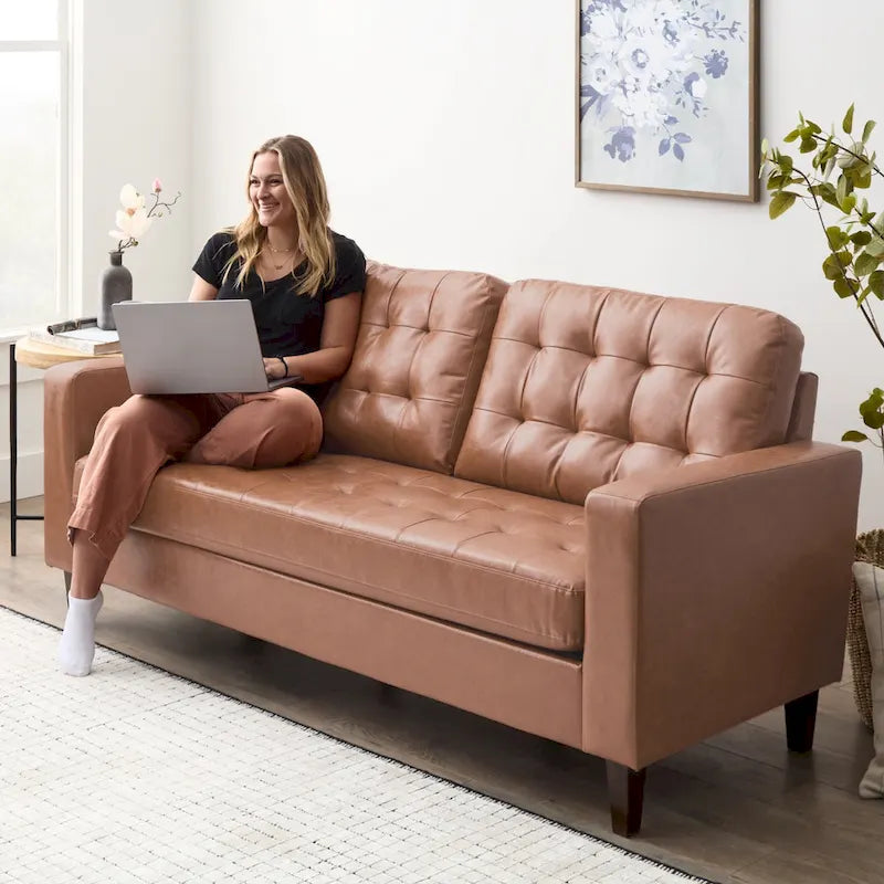 76-in. Square-arm Faux Leather/Velvet/Fabric Sofa