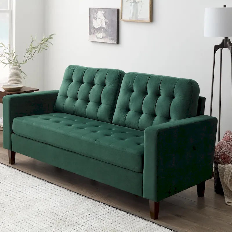 76-in. Square-arm Faux Leather/Velvet/Fabric Sofa