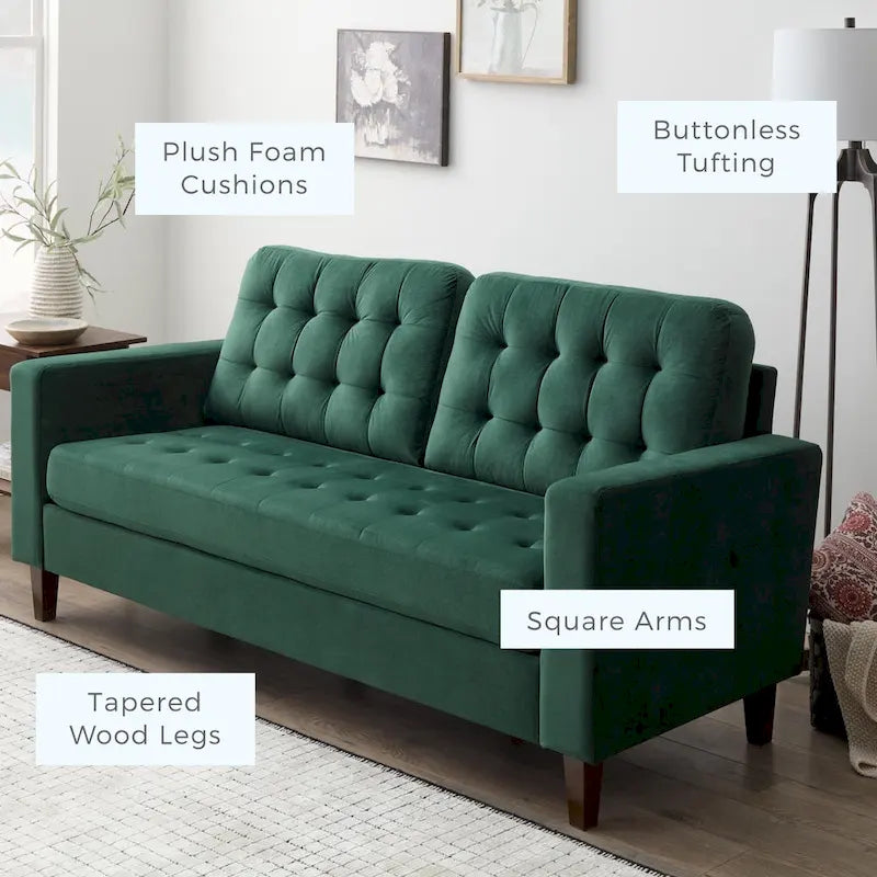 76-in. Square-arm Faux Leather/Velvet/Fabric Sofa