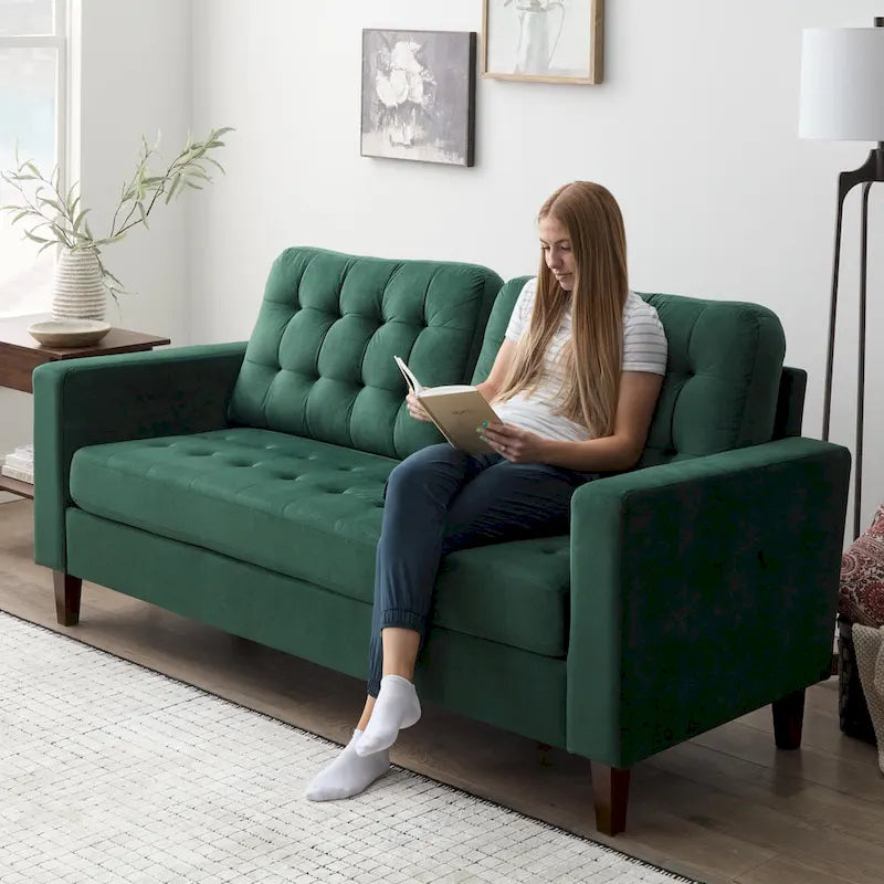76-in. Square-arm Faux Leather/Velvet/Fabric Sofa