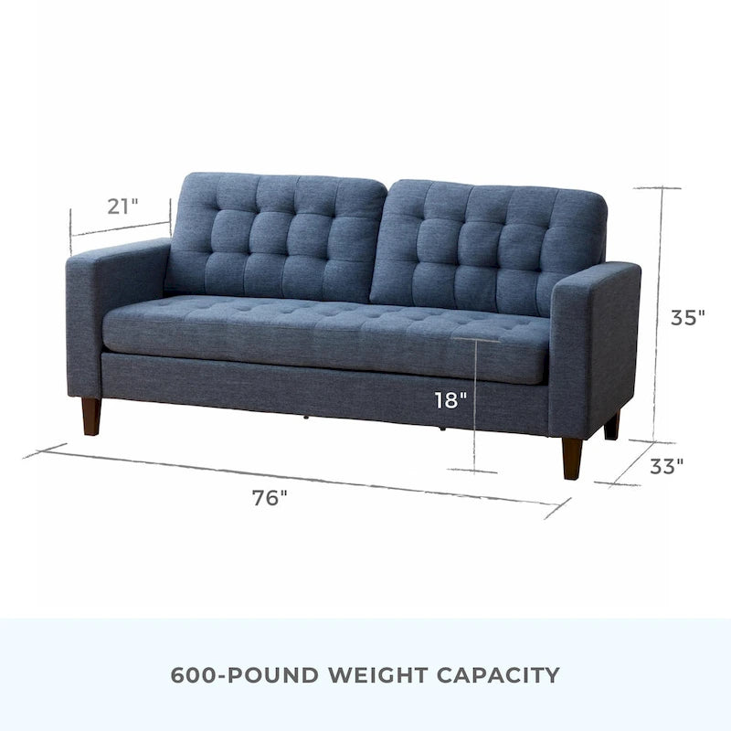 76-in. Square-arm Faux Leather/Velvet/Fabric Sofa
