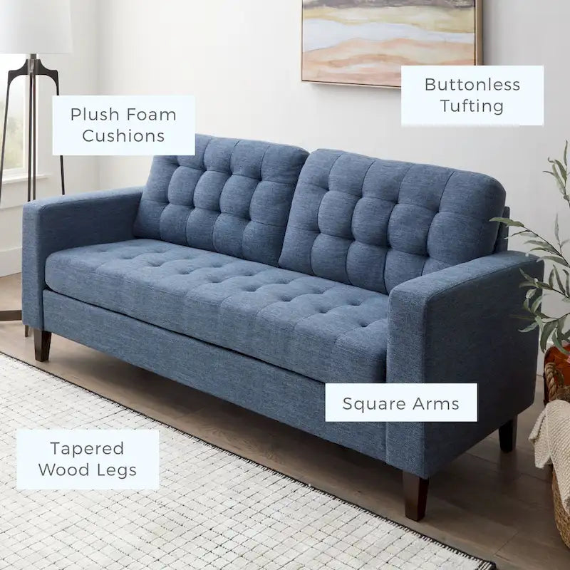 76-in. Square-arm Faux Leather/Velvet/Fabric Sofa