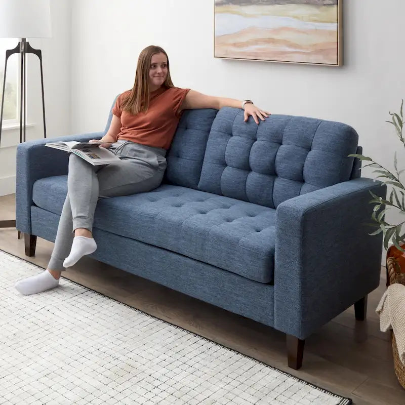 76-in. Square-arm Faux Leather/Velvet/Fabric Sofa