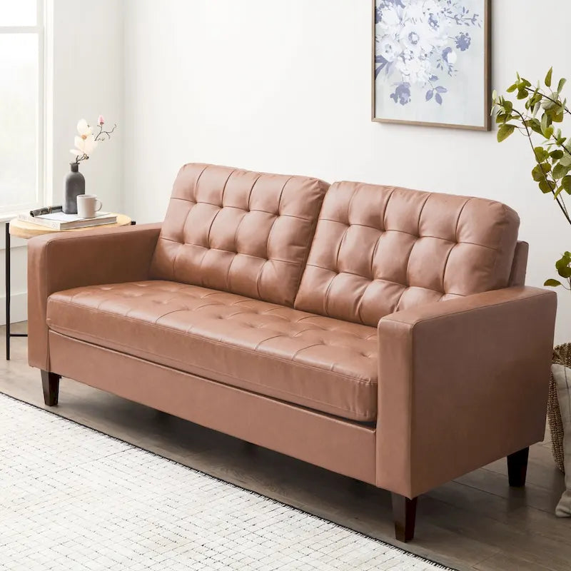 76-in. Square-arm Faux Leather/Velvet/Fabric Sofa