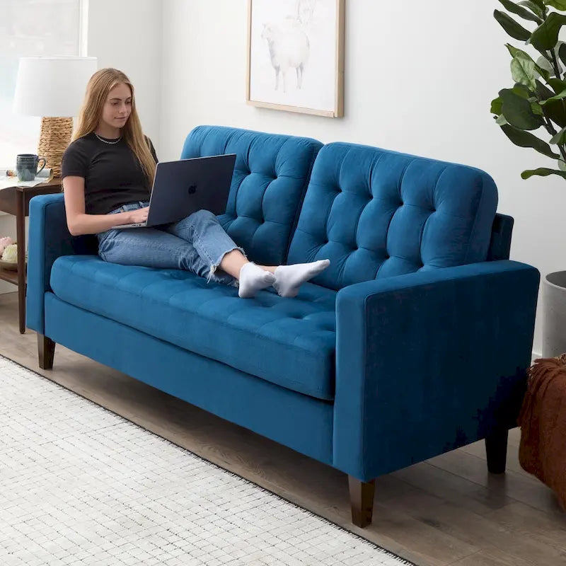 76-in. Square-arm Faux Leather/Velvet/Fabric Sofa