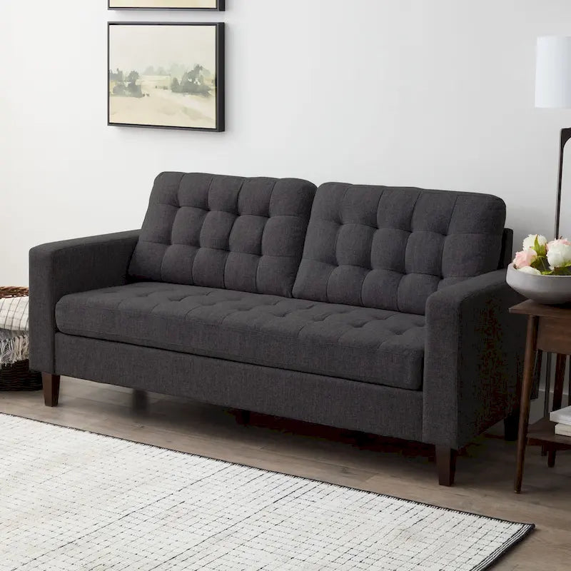 76-in. Square-arm Faux Leather/Velvet/Fabric Sofa