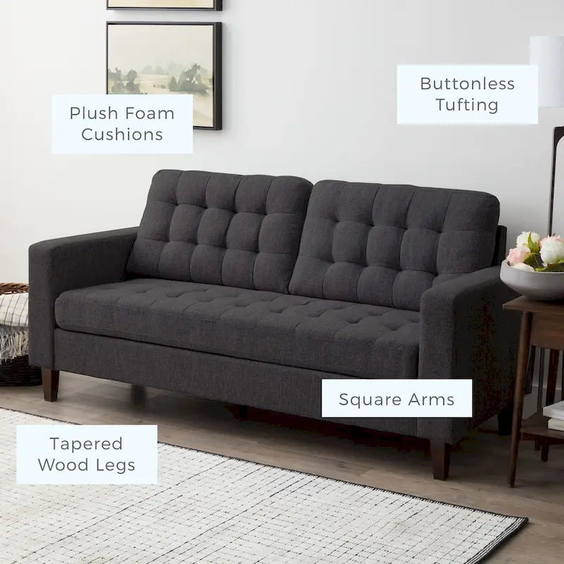 76-in. Square-arm Faux Leather/Velvet/Fabric Sofa
