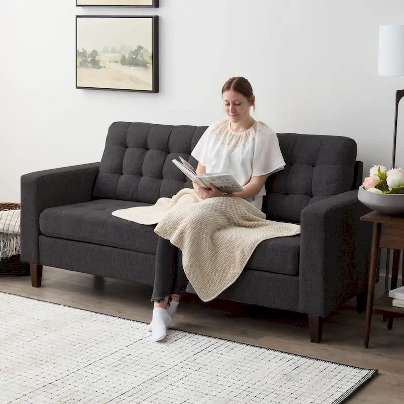 76-in. Square-arm Faux Leather/Velvet/Fabric Sofa