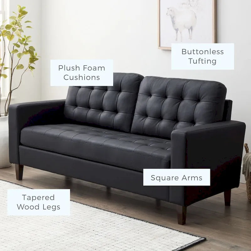76-in. Square-arm Faux Leather/Velvet/Fabric Sofa
