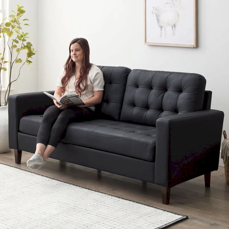 76-in. Square-arm Faux Leather/Velvet/Fabric Sofa