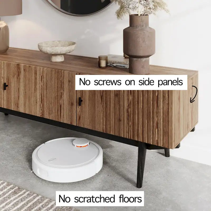 Brown TV Stand Fits for TV's up to 65 in. with Slatted Design and Wood Legs