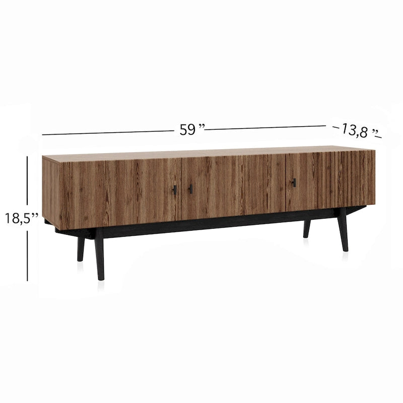 Brown TV Stand Fits for TV's up to 65 in. with Slatted Design and Wood Legs