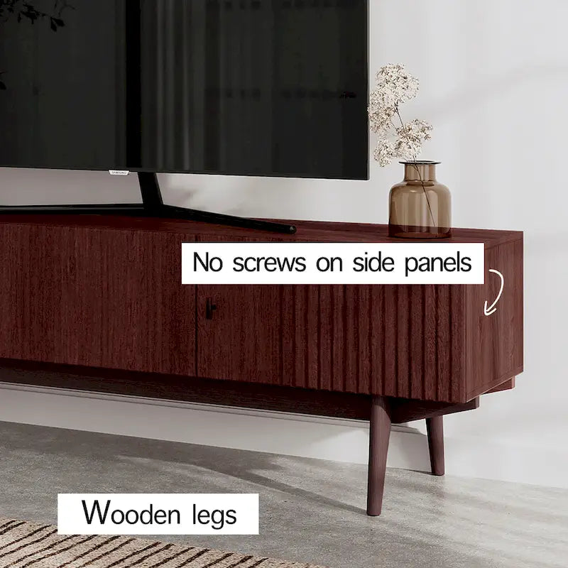 Brown TV Stand Fits for TV's up to 65 in. with Slatted Design and Wood Legs