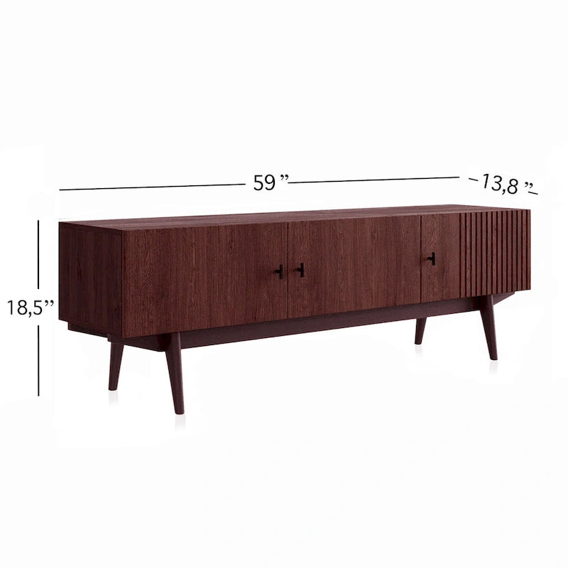 Brown TV Stand Fits for TV's up to 65 in. with Slatted Design and Wood Legs