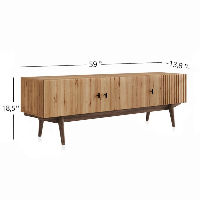 Brown TV Stand Fits for TV's up to 65 in. with Slatted Design and Wood Legs