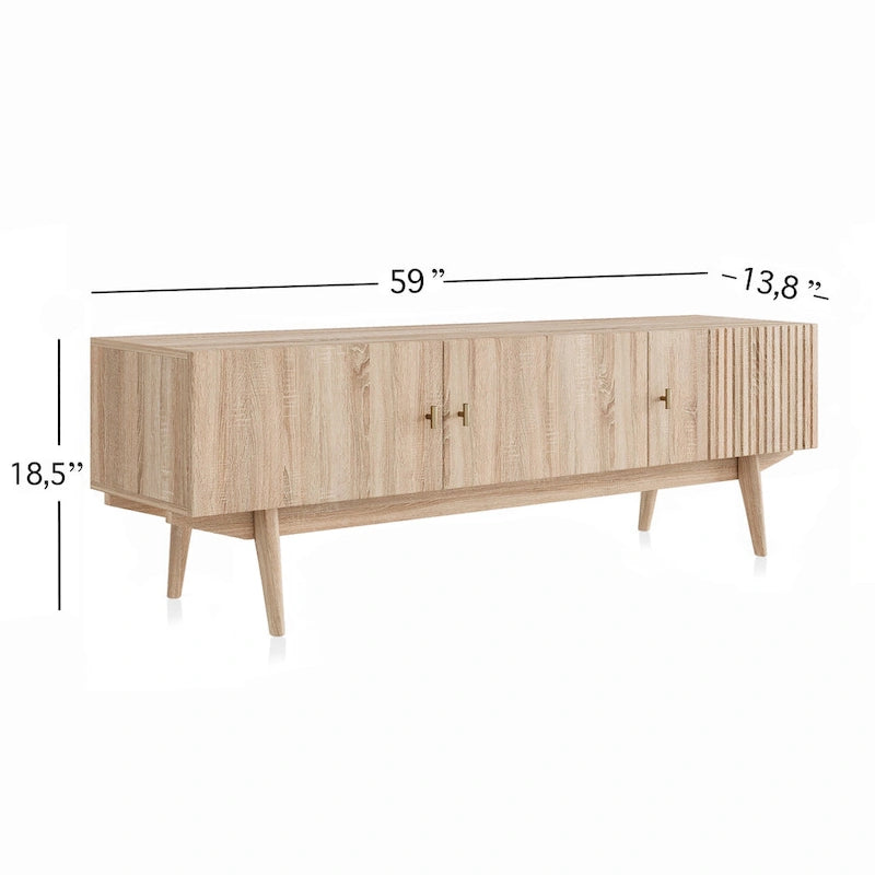 Brown TV Stand Fits for TV's up to 65 in. with Slatted Design and Wood Legs