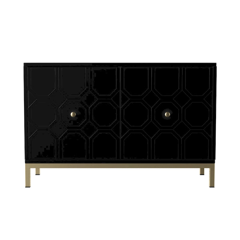 Contemporary Decorative 2-Door Buffet Accent Cabinet with Gold Hardware