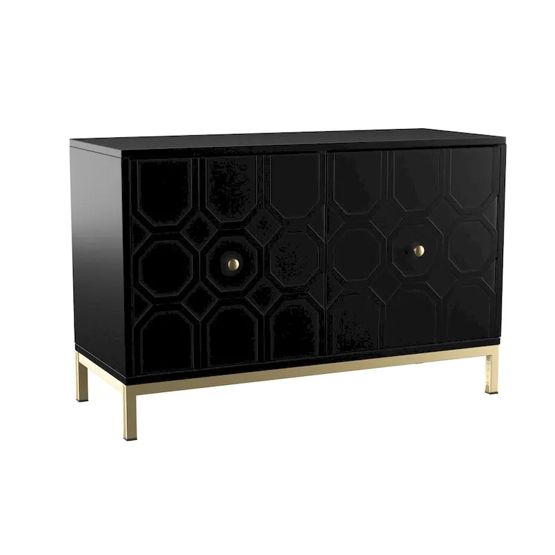 Contemporary Decorative 2-Door Buffet Accent Cabinet with Gold Hardware