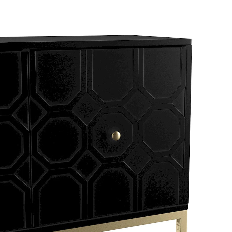 Contemporary Decorative 2-Door Buffet Accent Cabinet with Gold Hardware