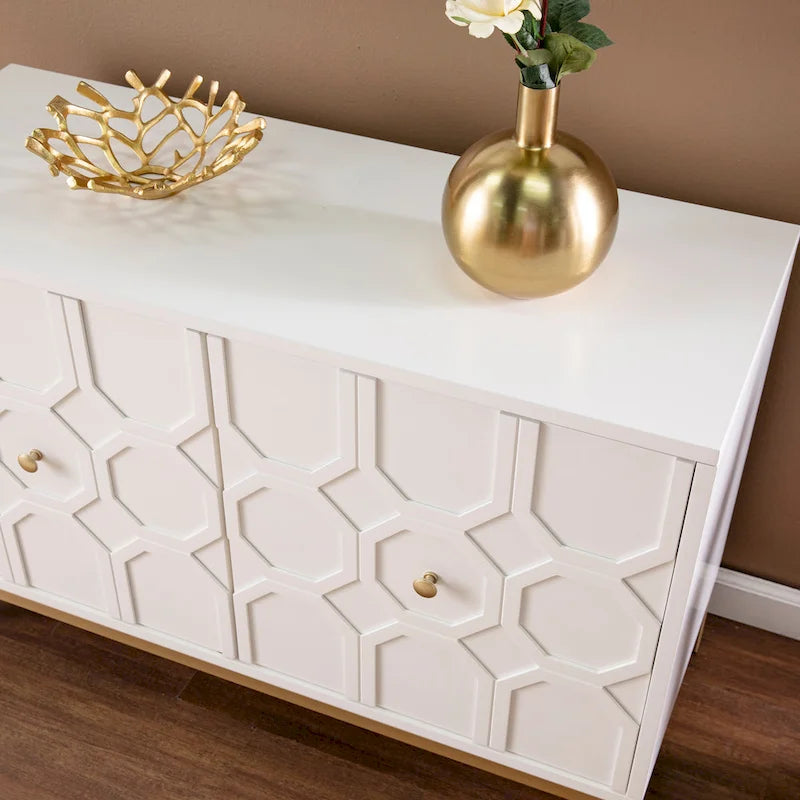 Contemporary Decorative 2-Door Buffet Accent Cabinet with Gold Hardware