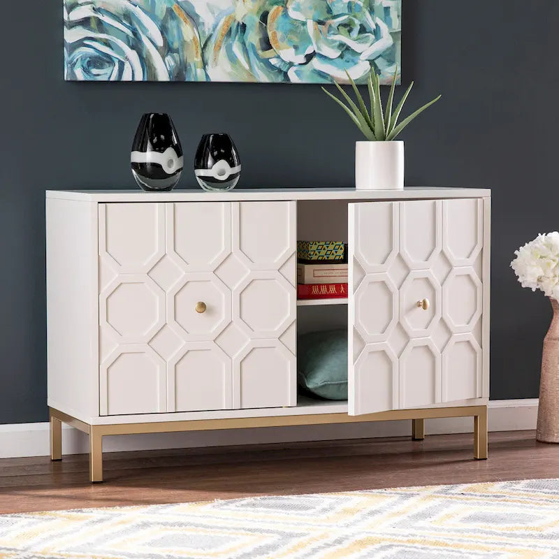 Contemporary Decorative 2-Door Buffet Accent Cabinet with Gold Hardware