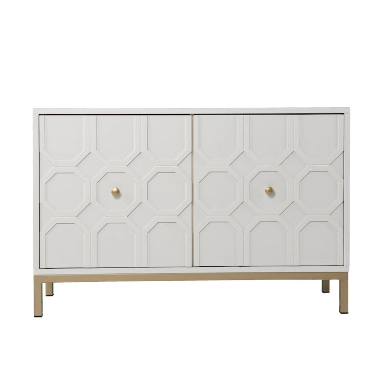 Contemporary Decorative 2-Door Buffet Accent Cabinet with Gold Hardware