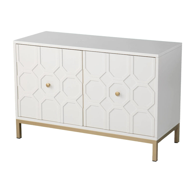 Contemporary Decorative 2-Door Buffet Accent Cabinet with Gold Hardware
