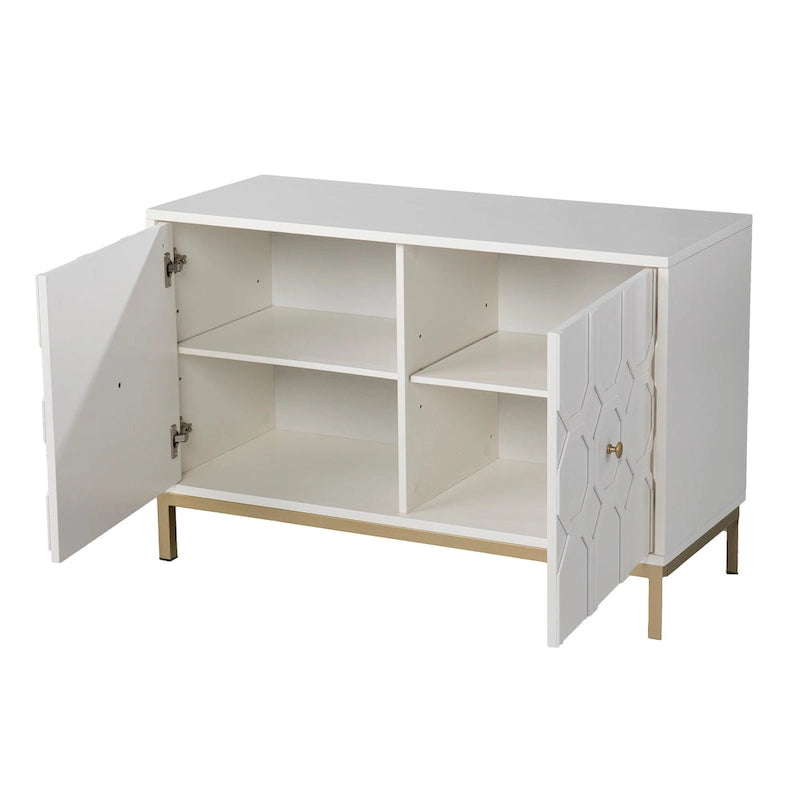 Contemporary Decorative 2-Door Buffet Accent Cabinet with Gold Hardware