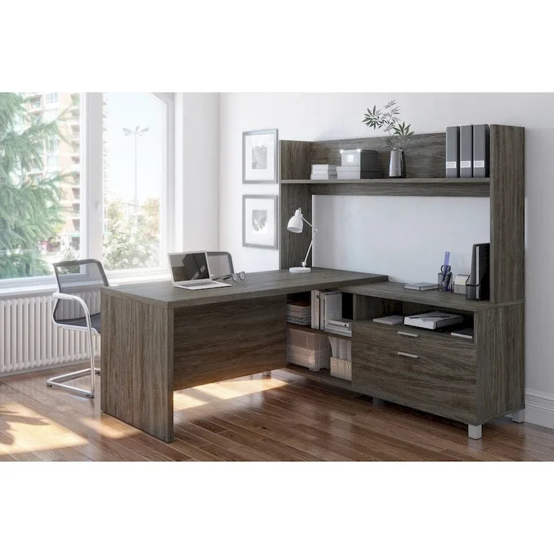 L-Desk with Open hutch