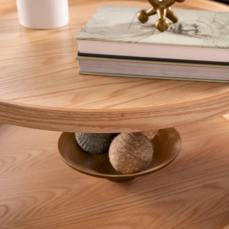 Furniture Mid Century Modern Round Wood Grain Two Tier Coffee Table