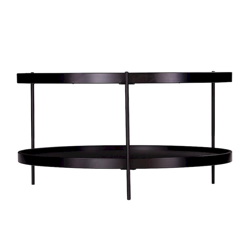 Furniture Mid Century Modern Round Wood Grain Two Tier Coffee Table