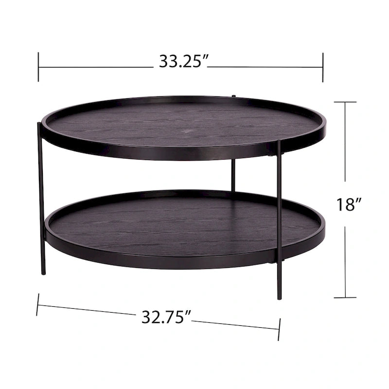 Furniture Mid Century Modern Round Wood Grain Two Tier Coffee Table