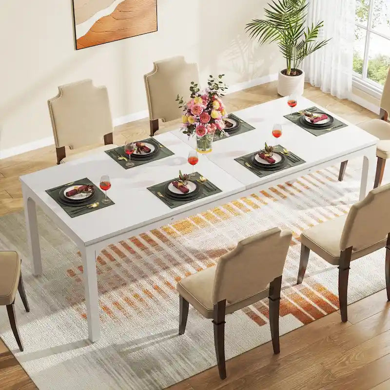 78.74 Inches Industrial Rectangular Dining Table with Heavy-Duty Metal Legs (Only Table)