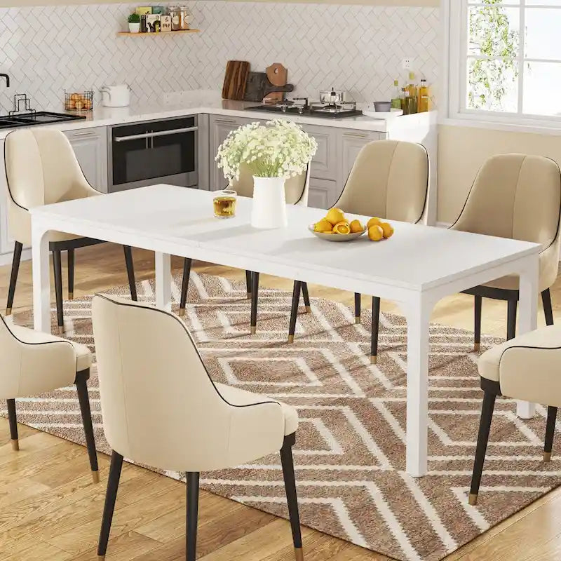 78.74 Inches Industrial Rectangular Dining Table with Heavy-Duty Metal Legs (Only Table)