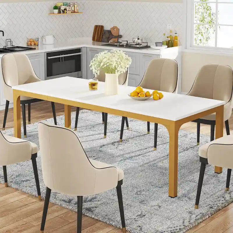 78.74 Inches Industrial Rectangular Dining Table with Heavy-Duty Metal Legs (Only Table)