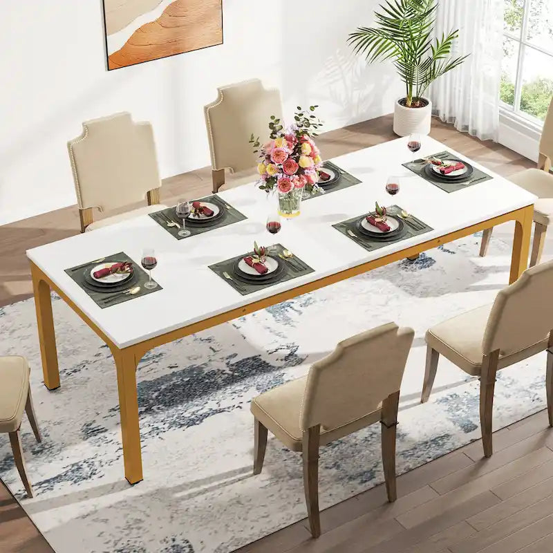 78.74 Inches Industrial Rectangular Dining Table with Heavy-Duty Metal Legs (Only Table)