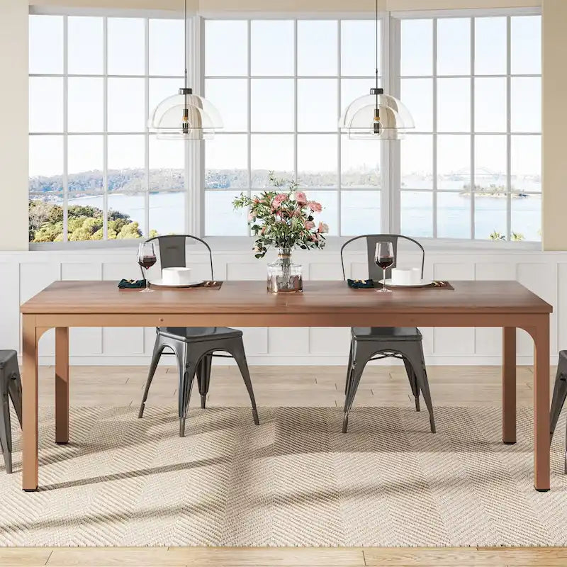 78.74 Inches Industrial Rectangular Dining Table with Heavy-Duty Metal Legs (Only Table)