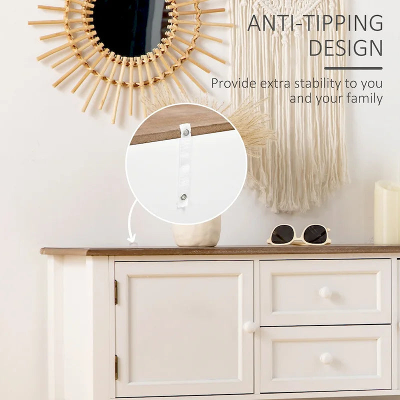 Console Table with Drawers, Vintage Entryway Table with 2 Drawers, Cabinets and Bottom Shelf, White