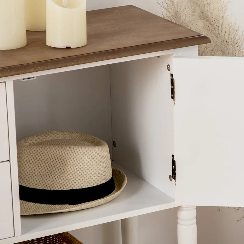 Console Table with Drawers, Vintage Entryway Table with 2 Drawers, Cabinets and Bottom Shelf, White
