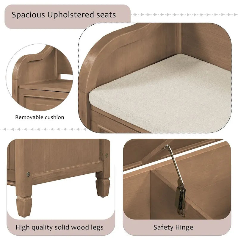 42 Rustic Style Solid wood Entryway Multifunctional Storage Bench