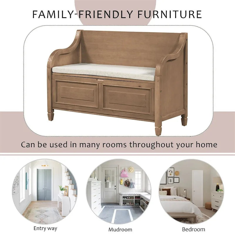 42 Rustic Style Solid wood Entryway Multifunctional Storage Bench