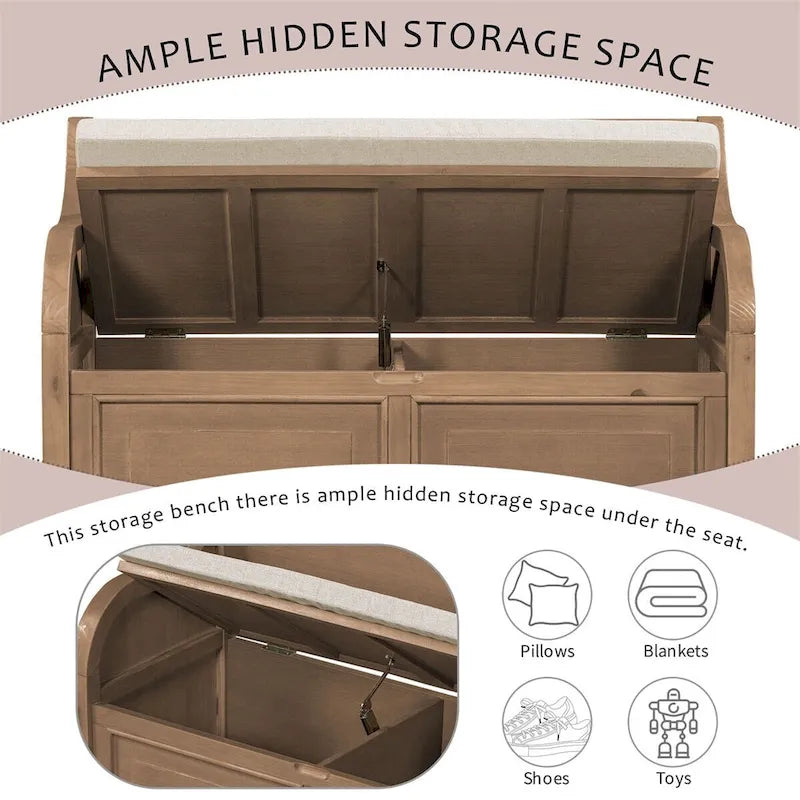 42 Rustic Style Solid wood Entryway Multifunctional Storage Bench