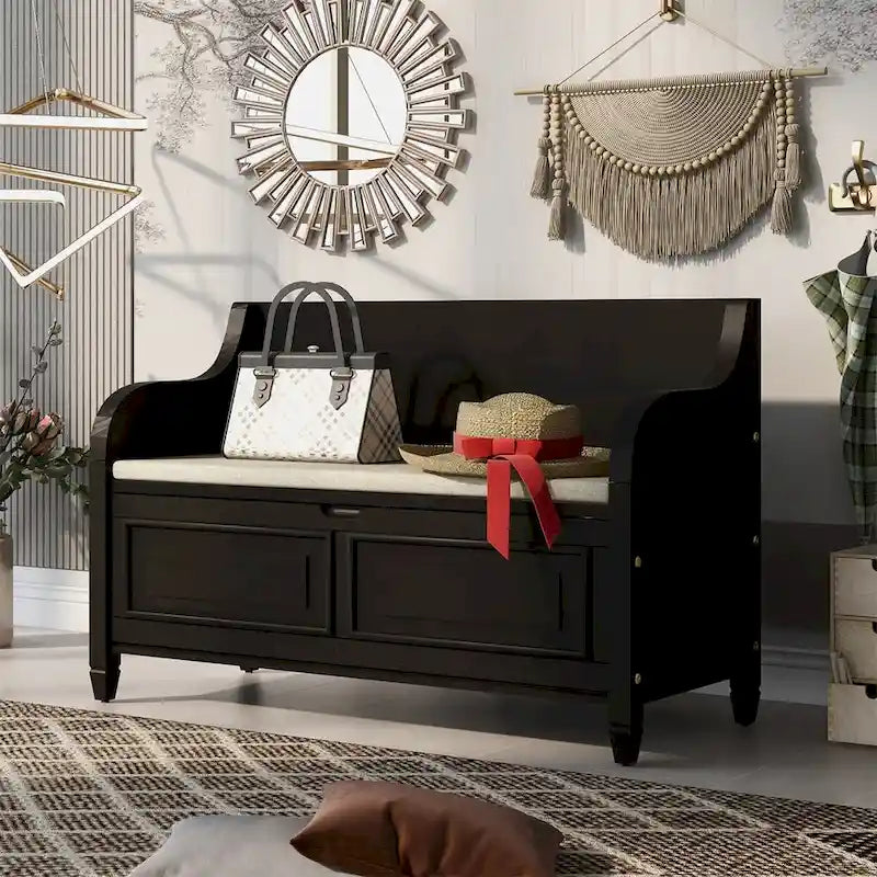 42 Rustic Style Solid wood Entryway Multifunctional Storage Bench