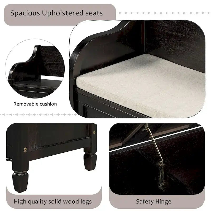 42 Rustic Style Solid wood Entryway Multifunctional Storage Bench