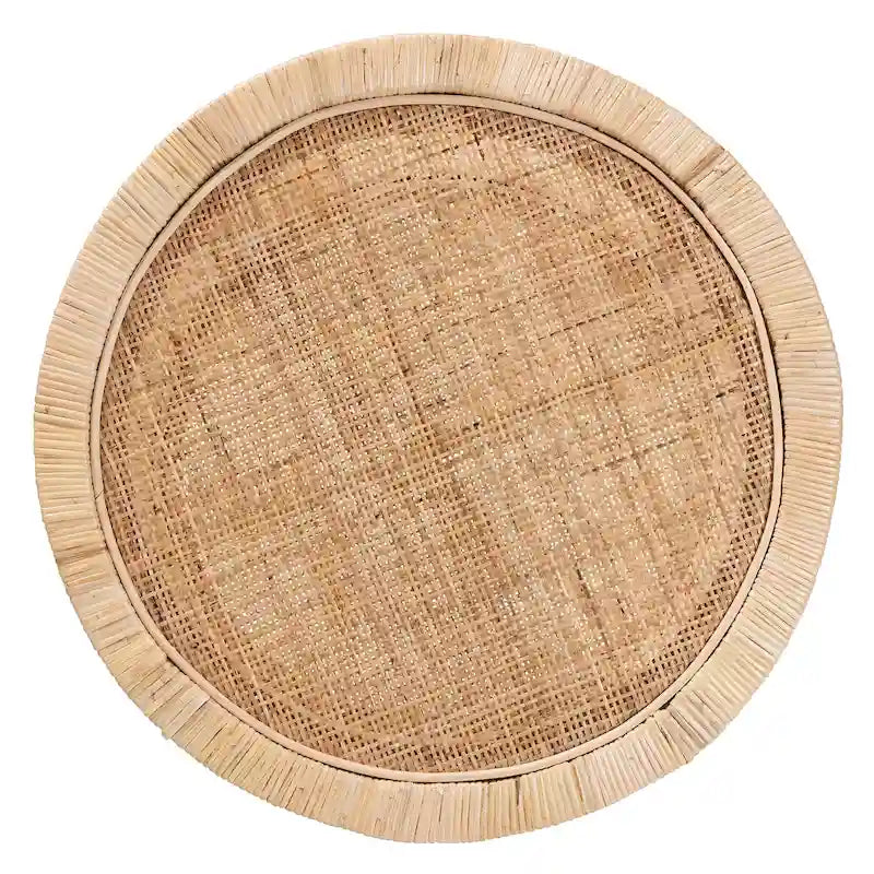 Modern Bohemian Natural Brown Mahogany Wood and Natural Rattan 2-Tier End Table
